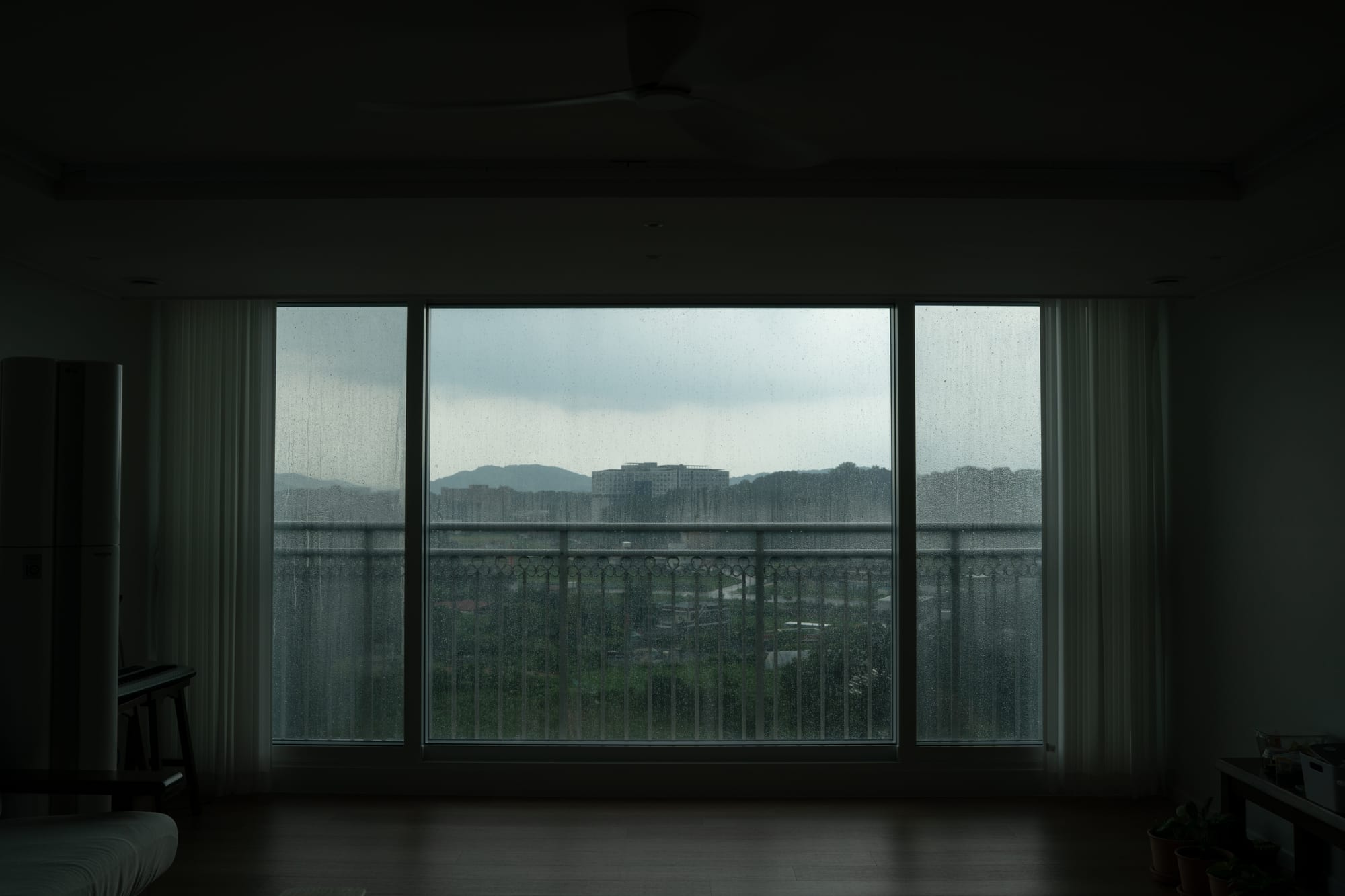 An empty room in low light.